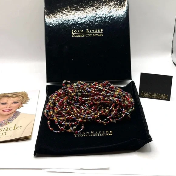 Vintage Joan Rivers Glass Gold Tone Jewel Tone 12 Multistrand Beaded Necklace